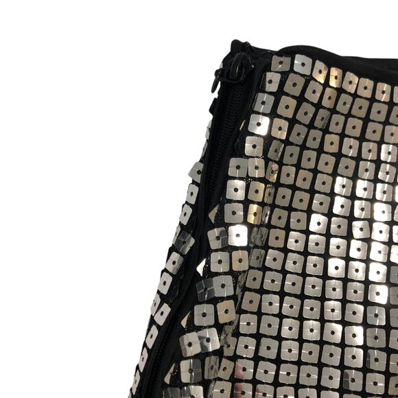 NWT MANGO Sequin Mini Skirt Size Large Black Silver Y2K - Picture 8 of 11